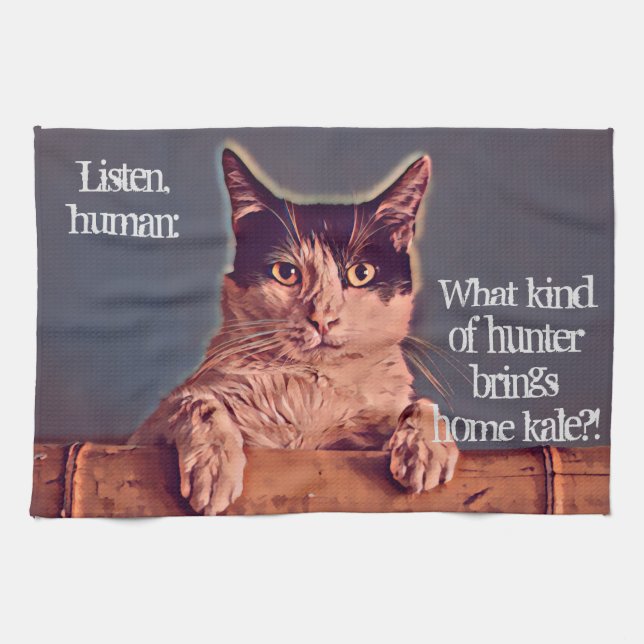 Kale Cat Kitchen Towel (Horizontal)
