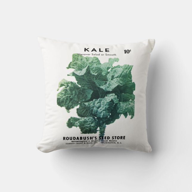 Kale Seed Packet Label Throw Pillow (Front)