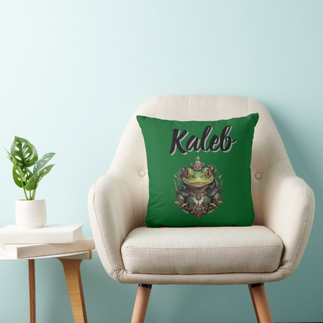 Kaleb Name With Steampunk Frog, Throw Pillow (Chair)