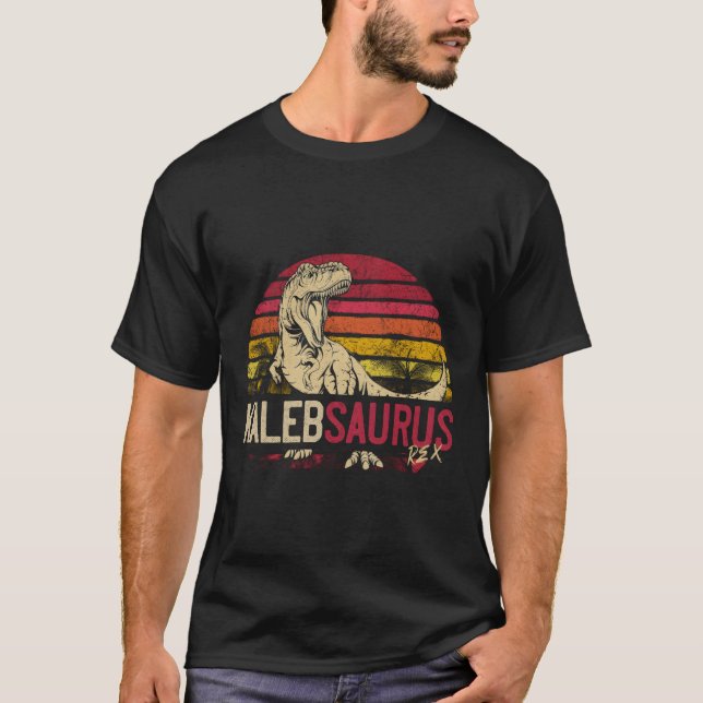 Kaleb Saurus Funny Personalized Dinosaur T Rex Nam T-Shirt (Front)