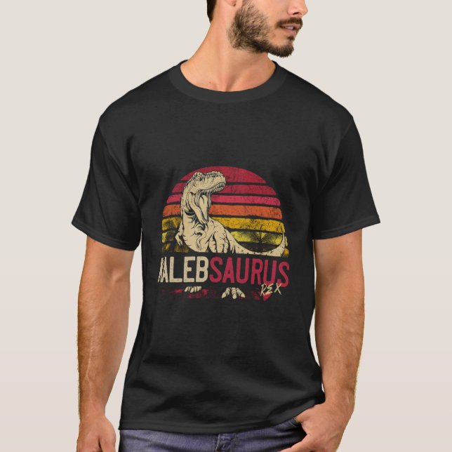 Kaleb Saurus Funny Personalized Dinosaur T Rex Nam T-Shirt (Front)