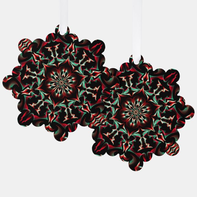 Kaleidoscope Beautiful Pattern Black Red Ornament Card (Front/Back)
