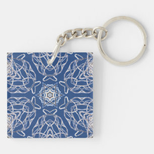 Kaleidoscope Blue White Snow Stars Keychain