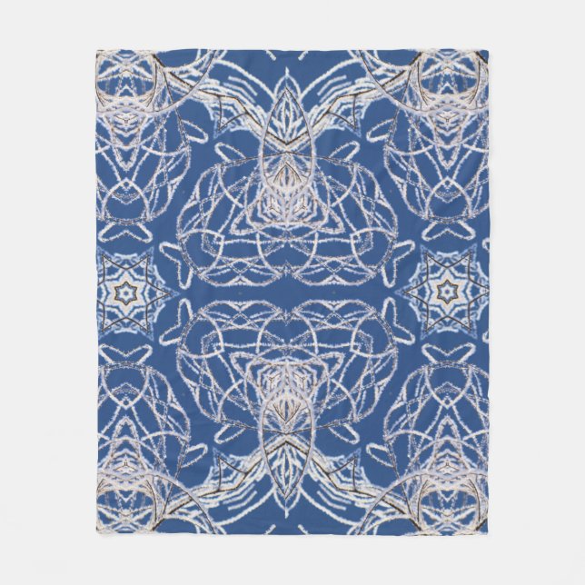 Kaleidoscope Bright Blue, White, Single Star  Fleece Blanket (Front)