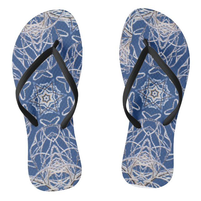 Kaleidoscope Bright Blue, White, Single Star  Flip Flops (Footbed)