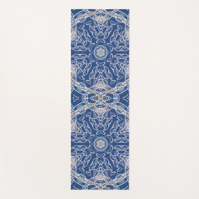 Kaleidoscope Bright Blue, White, Single Star  Yoga Mat (Front)