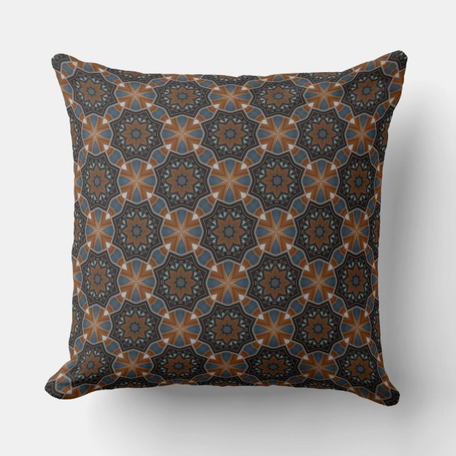 Kaleidoscope Brown Star pattern small diag Throw Pillow (Front)