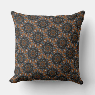 Kaleidoscope Brown Star pattern small HB diag Throw Pillow