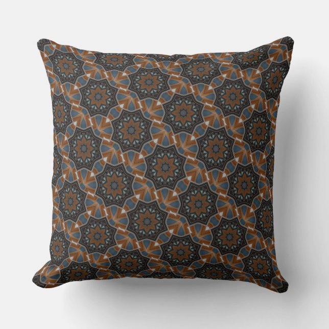 Kaleidoscope Brown Star pattern small HB diag Throw Pillow (Front)