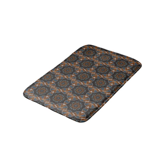 Kaleidoscope Brown Star pattern small HD Bath Mat (Angled)