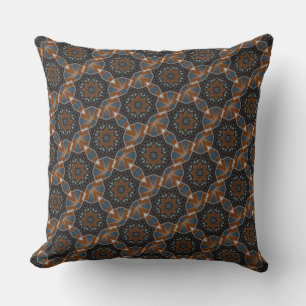 Kaleidoscope Brown Star pattern small HD diag Throw Pillow