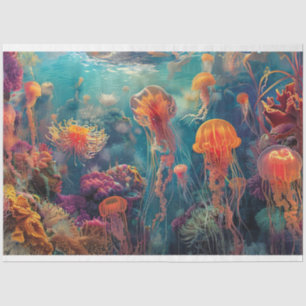 Kaleidoscope Colours of Jelly Fish Decoupage  Tissue Paper