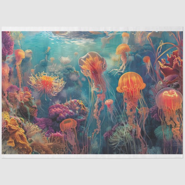 Kaleidoscope Colours of Jelly Fish Decoupage  Tissue Paper (Front)