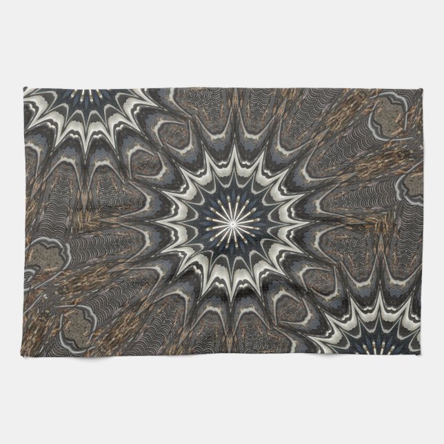 Kaleidoscope Design Black Grey Blue White Art Kitchen Towel (Horizontal)