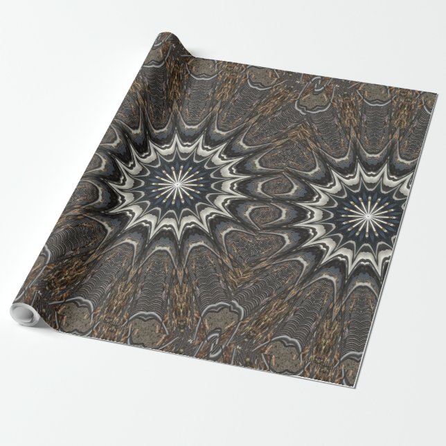 Kaleidoscope Design Black Grey Blue White Art Wrapping Paper (Unrolled)