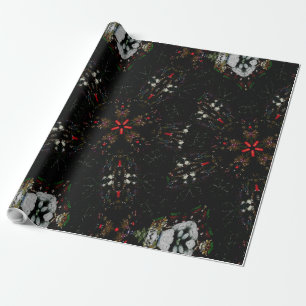 Kaleidoscope Design Black Red Floral Pattern Wrapping Paper