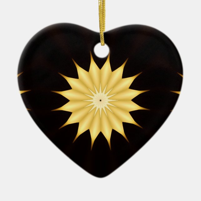 Kaleidoscope Design Bright Yellow Star Ceramic Ornament (Front)