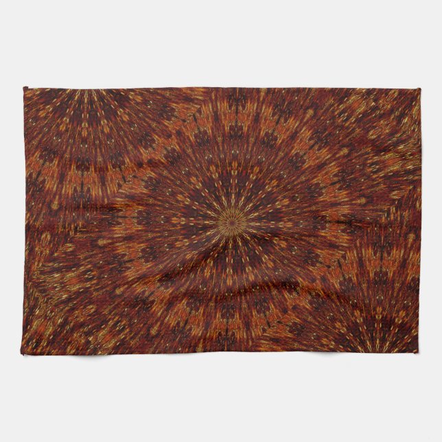 Kaleidoscope Design Dark Brown Floral Pattern Kitchen Towel (Horizontal)