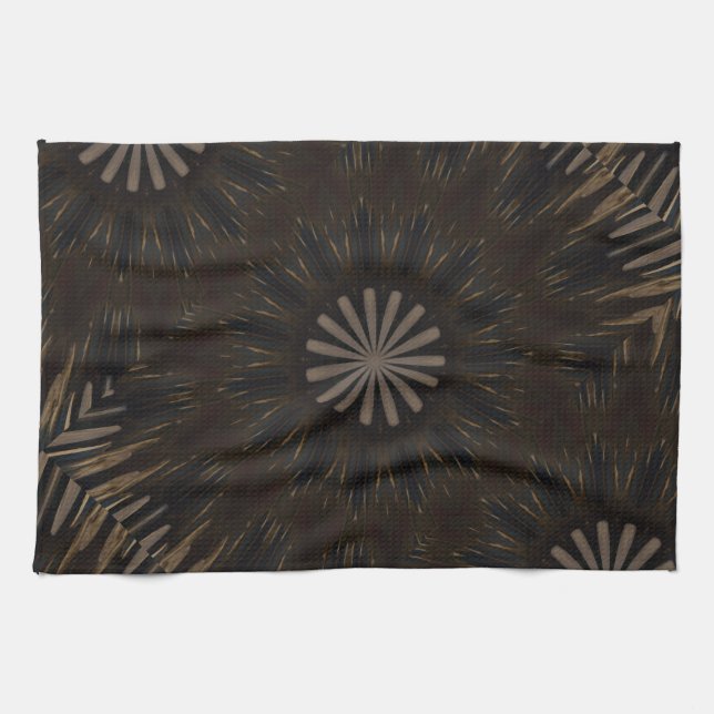 Kaleidoscope Design Dark Brown Rustic Floral Kitchen Towel (Horizontal)