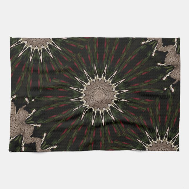 Kaleidoscope Design Dark Green Red Brown Kitchen Towel (Horizontal)