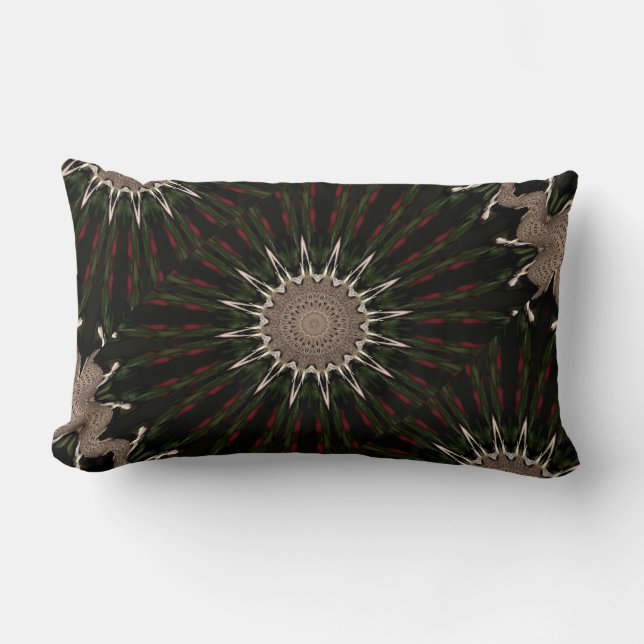 Kaleidoscope Design Dark Green Red Brown Lumbar Pillow (Front)