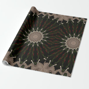 Kaleidoscope Design Dark Green Red Brown Wrapping Paper
