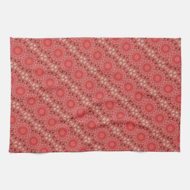 Kaleidoscope Design Floral Red Kitchen Towel (Horizontal)