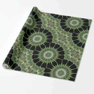 Kaleidoscope Design Green Black Wrapping Paper