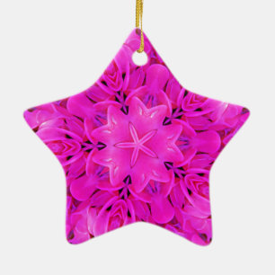 Kaleidoscope Design Hot Pink Floral Art Ceramic Ornament
