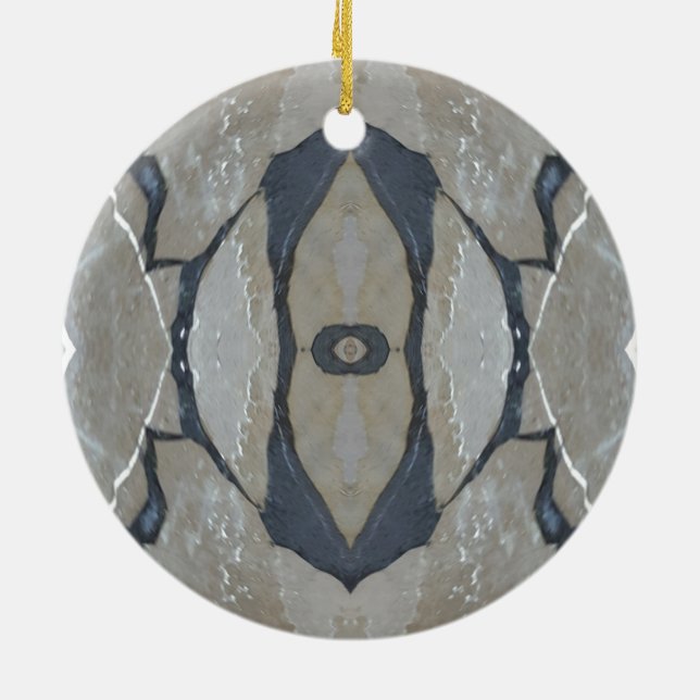 Kaleidoscope Design Light and Dark Grey Pattern Ceramic Ornament (Back)