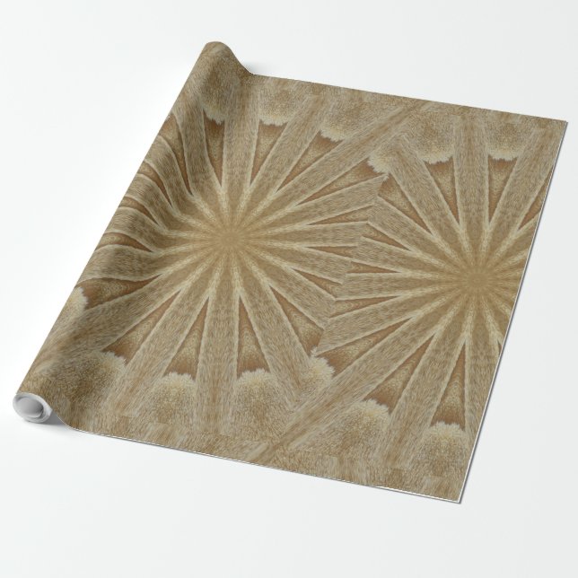 Kaleidoscope Design Light Brown Rustic Floral Wrapping Paper (Unrolled)