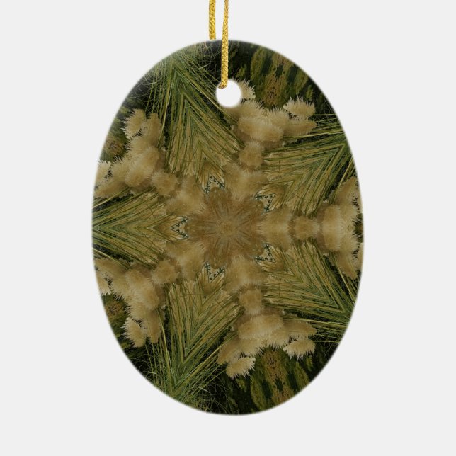 Kaleidoscope Design Star from Pampas Grass Green Ceramic Ornament (Back)