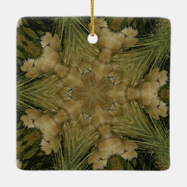 Kaleidoscope Design Star from Pampas Grass Green Ceramic Ornament (Back)