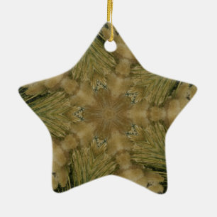 Kaleidoscope Design Star from Pampas Grass Green Ceramic Ornament