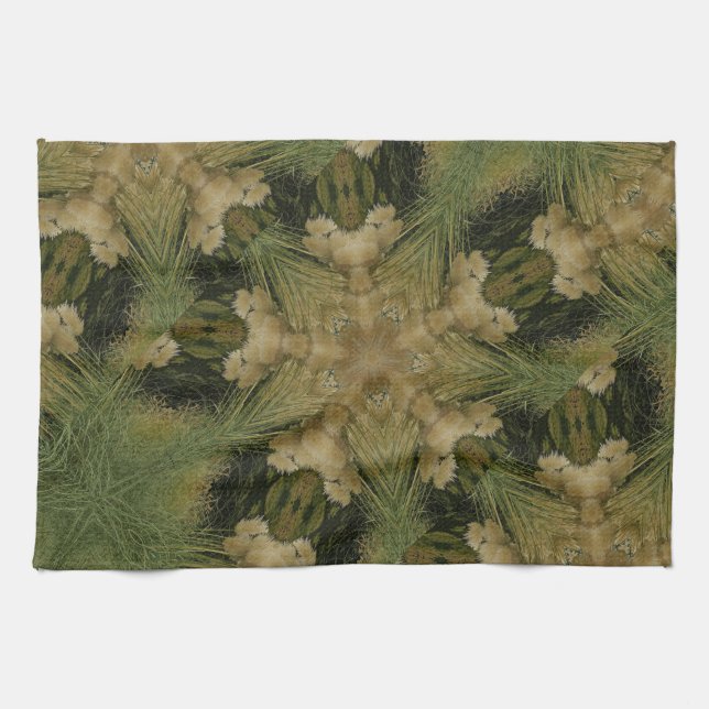 Kaleidoscope Design Star from Pampas Grass Green Kitchen Towel (Horizontal)