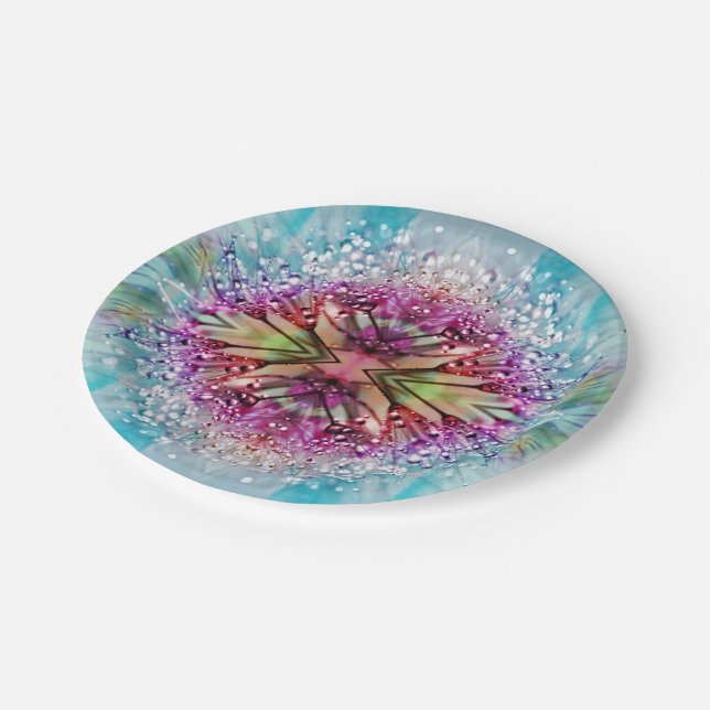 Kaleidoscope Dewdrops: Abstract Floral Art Paper Plate (Angled)