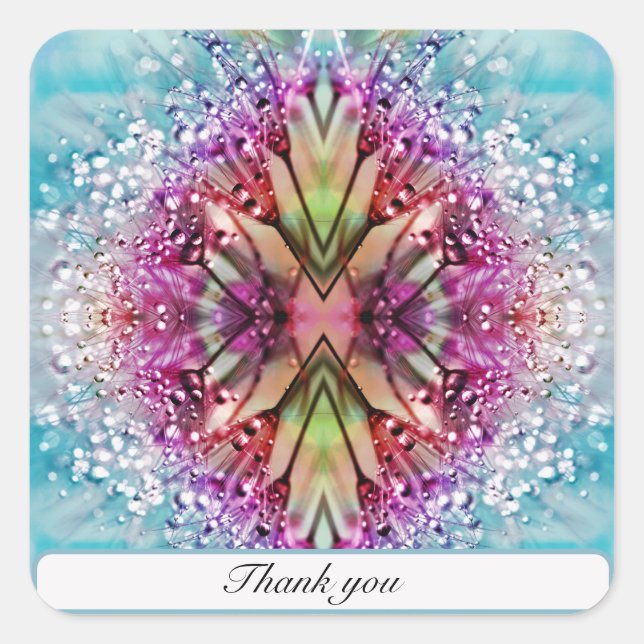 Kaleidoscope Dewdrops: Abstract Floral Art Square Sticker (Front)