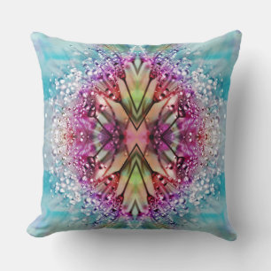 Kaleidoscope Dewdrops: Abstract Floral Art Throw Pillow