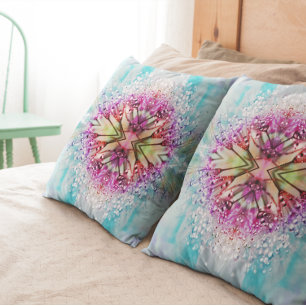 Kaleidoscope Dewdrops: Abstract Floral Art Throw Pillow