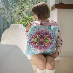 Kaleidoscope Dewdrops: Abstract Floral Art Throw Pillow