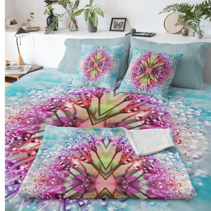 Kaleidoscope Dewdrops: Abstract Floral Art Throw Pillow