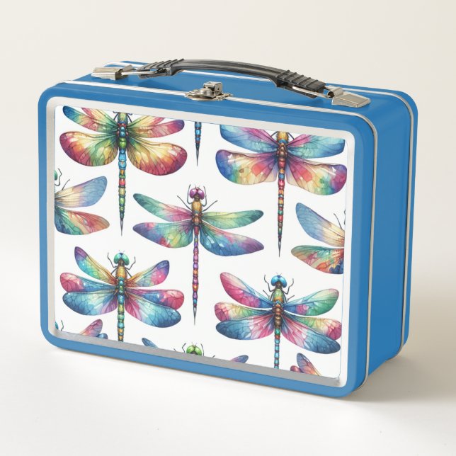 Kaleidoscope Dragonflies Metal Lunch Box (Front)