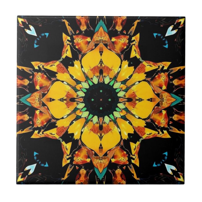 Kaleidoscope Dreams: An Abstract Sunflower Tile (Front)