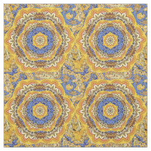 Kaleidoscope Floral Luxury Blue Golden Yellow Mix Fabric