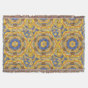 Kaleidoscope Floral Luxury Blue Golden Yellow Mix Throw Blanket