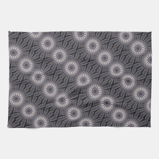 Kaleidoscope Flower Shades of Blue and Grey Kitchen Towel (Horizontal)