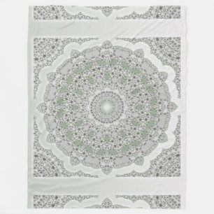 Kaleidoscope Fractal Mandala - grey green Fleece Blanket