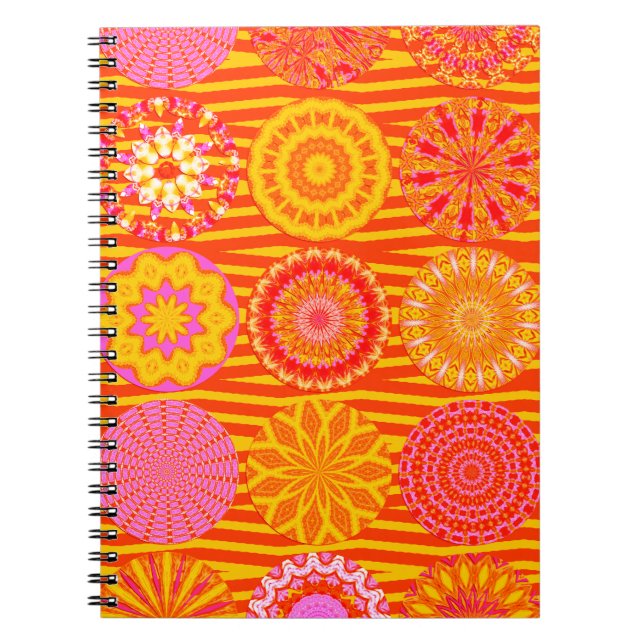 Kaleidoscope Fun, Pink-Orange Spiral Notebook (Front)