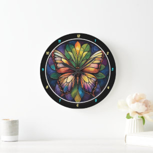 Kaleidoscope Garden" - Stained Glass Butterfly Large Clock