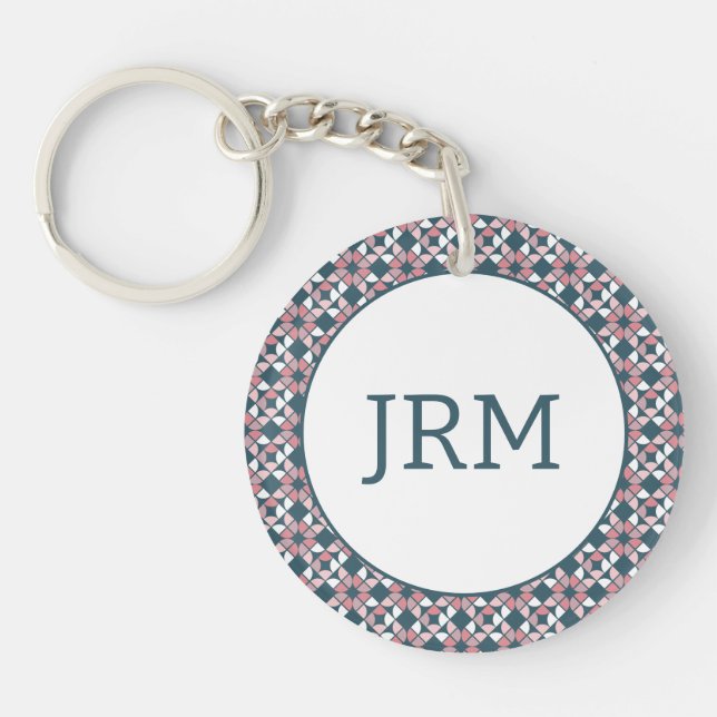 Kaleidoscope Geometric Pattern Pink Keychain (Front)